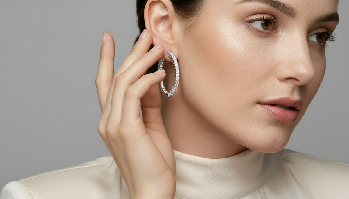 Oval Shape 4.00 Cart Diamond Inside & Out Hoop Earrings