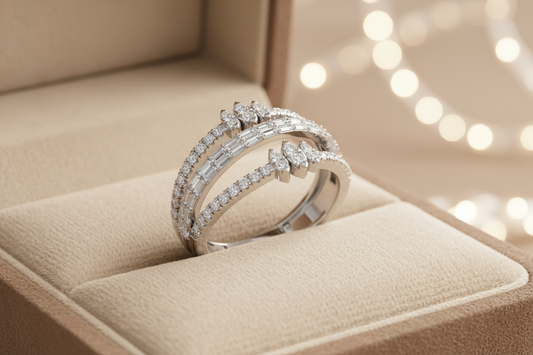 Designer Pave and Baguette Crossover Ring
