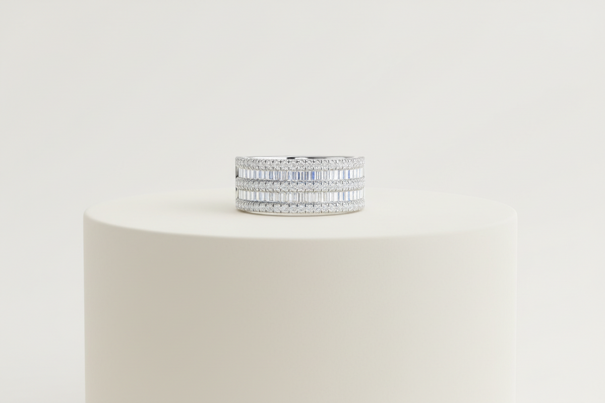 Luxurious Multi-Row Mixed-Cut Diamond Ring