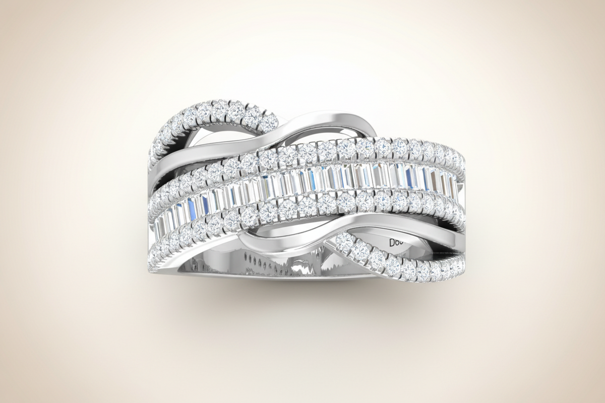 Sparkling Baguette and Round Diamond Statement Band Ring