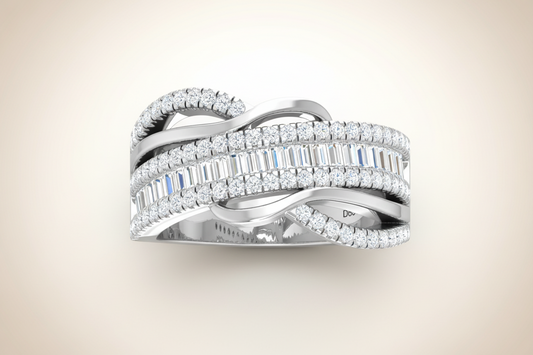 Sparkling Baguette and Round Diamond Statement Band Ring