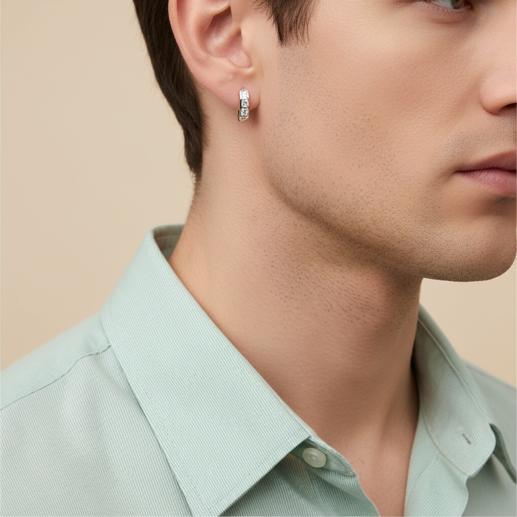 Modern Men's Diamond Huggie Earring