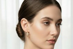 Sparkling Diamond Cross Huggies  Earrings