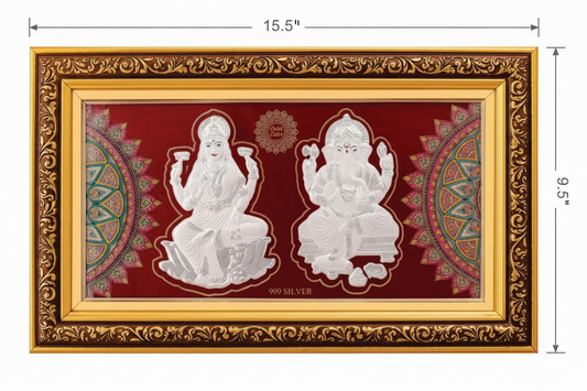Laxmiji-Ganeshji Frame - 999 Pure silver , 9.5 x 15.5 Inch