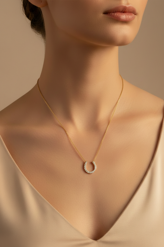 Lucky Charm Diamond Horseshoe Necklace with Chain