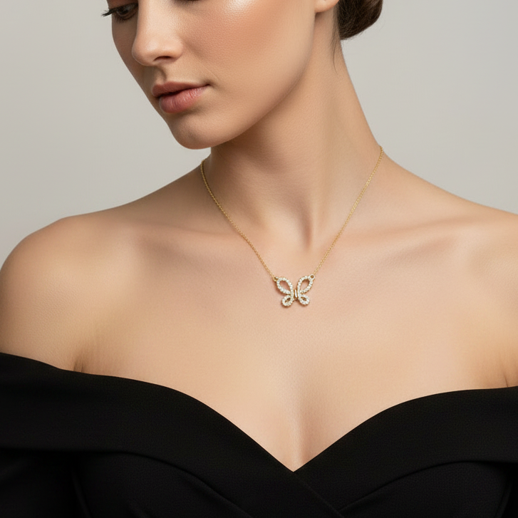 Nature's Beauty Open Butterfly Diamond Necklace with Chain