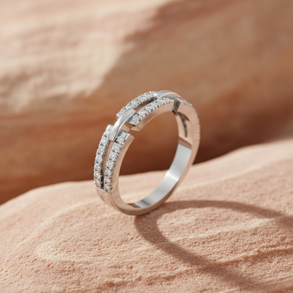 Dual Band Diamond Eternity Silver Ring