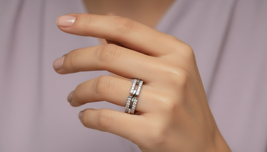 Dual Band Diamond Eternity Silver Ring