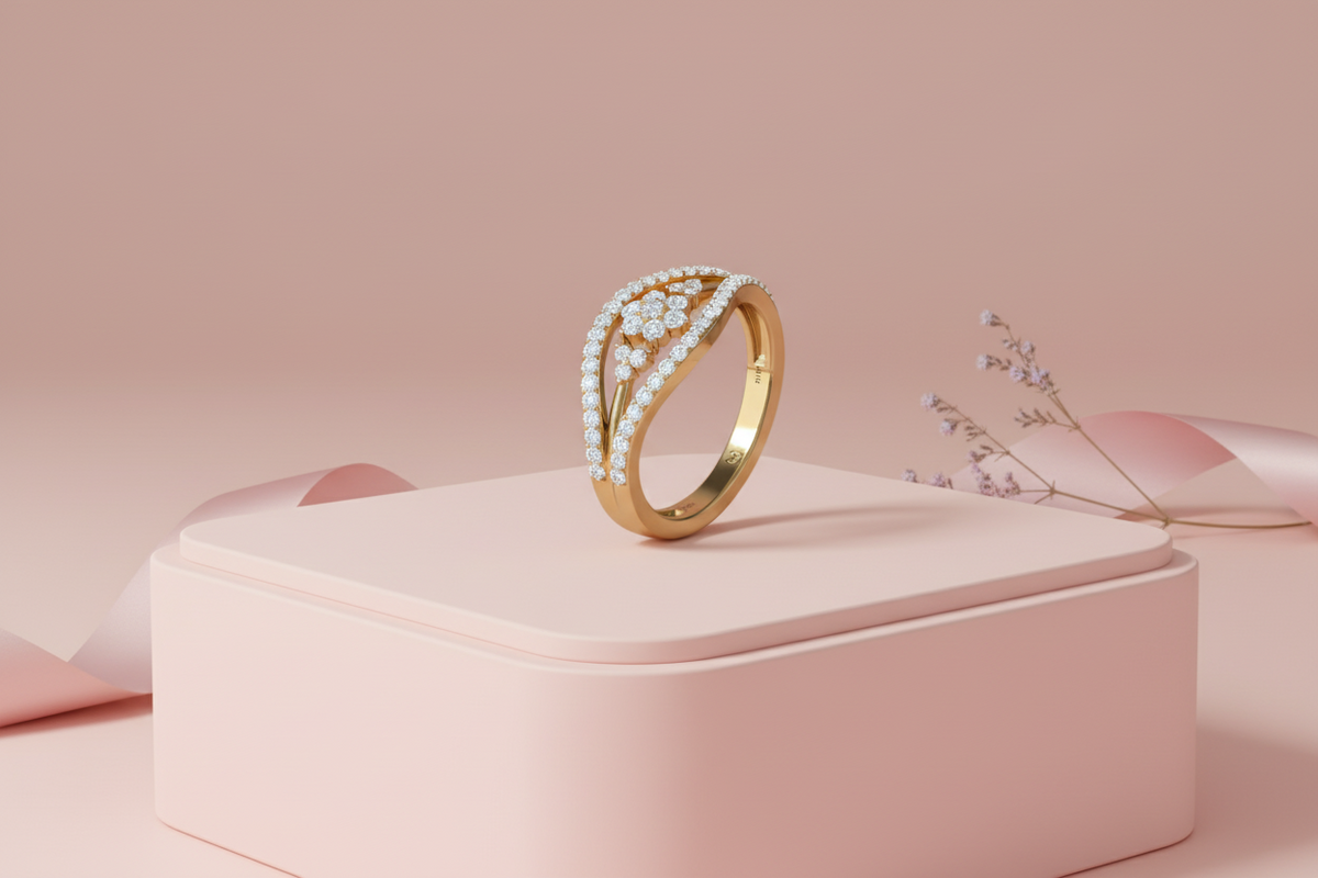 Five-Petal Sparkling Floral Diamond Ring