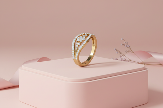 Five-Petal Sparkling Floral Diamond Ring