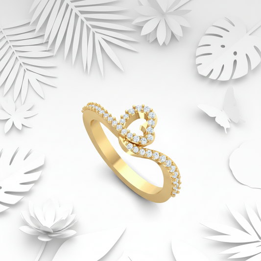 Heart Shape Gold Interlocking Diamond Ring