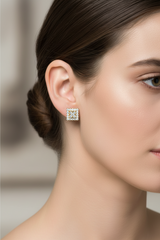 Square Diamond Illusion Stud Earrings with Double Halo