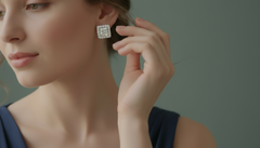 Square Diamond Illusion Stud Earrings with Double Halo