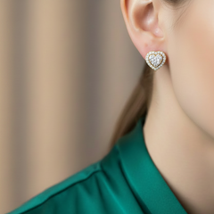 Heart Shaped Diamond Double Halo Stud Earrings