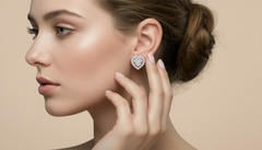 Heart Shaped Diamond Double Halo Stud Earrings