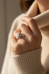Twin Floral Cluster Silver Ring