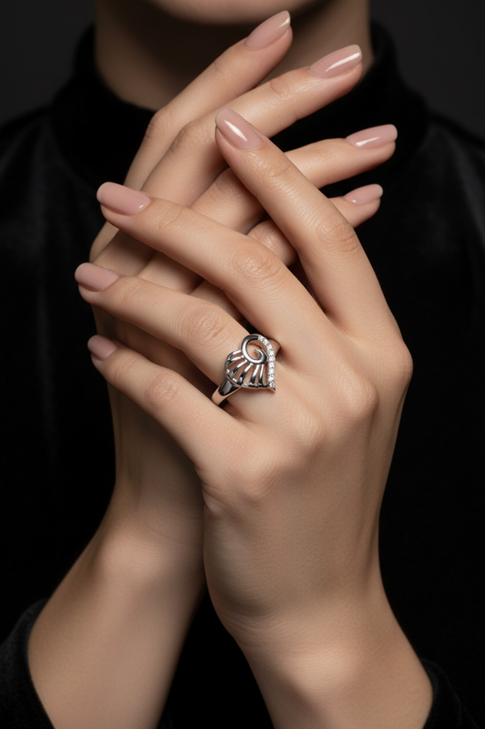 Fluttering Heart Silver Ring