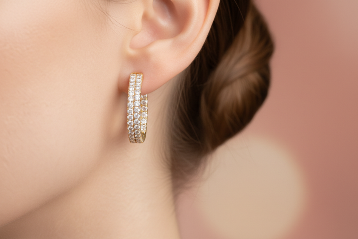 Classic Double Row Inside-Out Diamond Hoop Earrings
