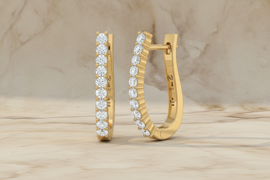 Elegant Yellow Gold Half Earrings with Round Diamonds