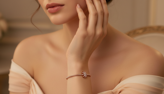 Beaded Bangle with Diamond Flower Motif