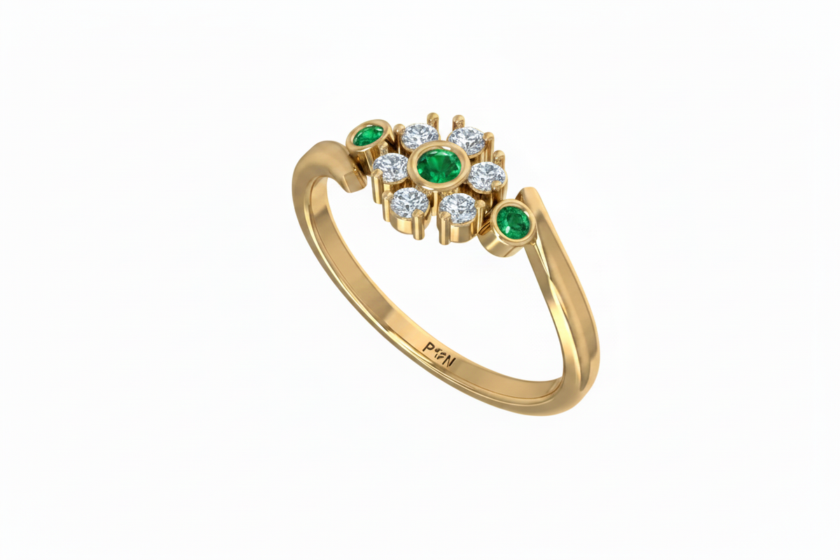 Emerald Bezel-Accented Floral Cluster