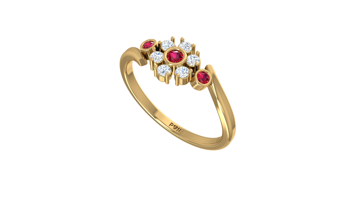 Ruby Bezel-Accented Floral Cluster