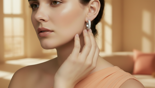 Two Row Diamond Huggie Hoop Earrings