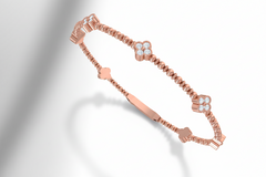 Elegant Gold Lucky Leaf Beaded Bangle with Diamond