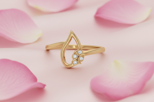 Leaf Shape Gold & Four Stone Diamond Bypass Ring