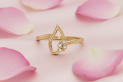 Leaf Shape Gold & Four Stone Diamond Bypass Ring