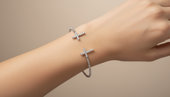 Beaded Cuff Bangle with Diamond Cross Ends