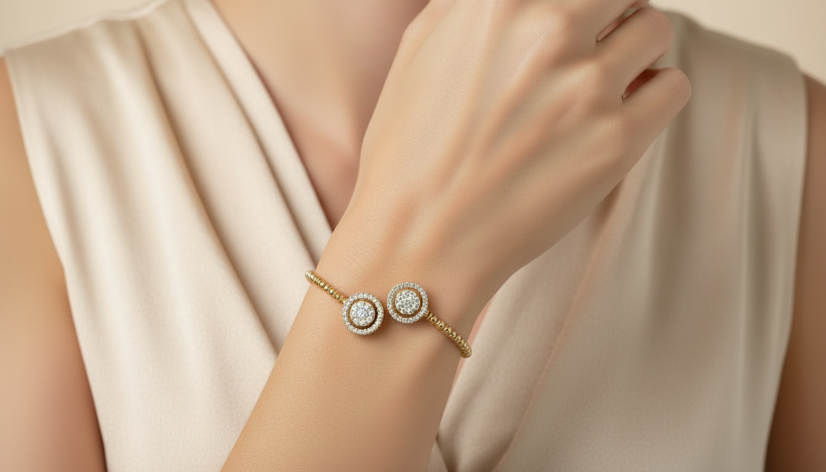 Dainty Open Bangle with Diamond Cluster Accents