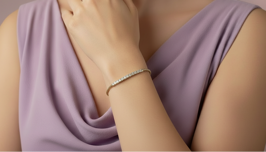 Gold Beaded Flexi Bangle with Channel-Set Diamond Bar