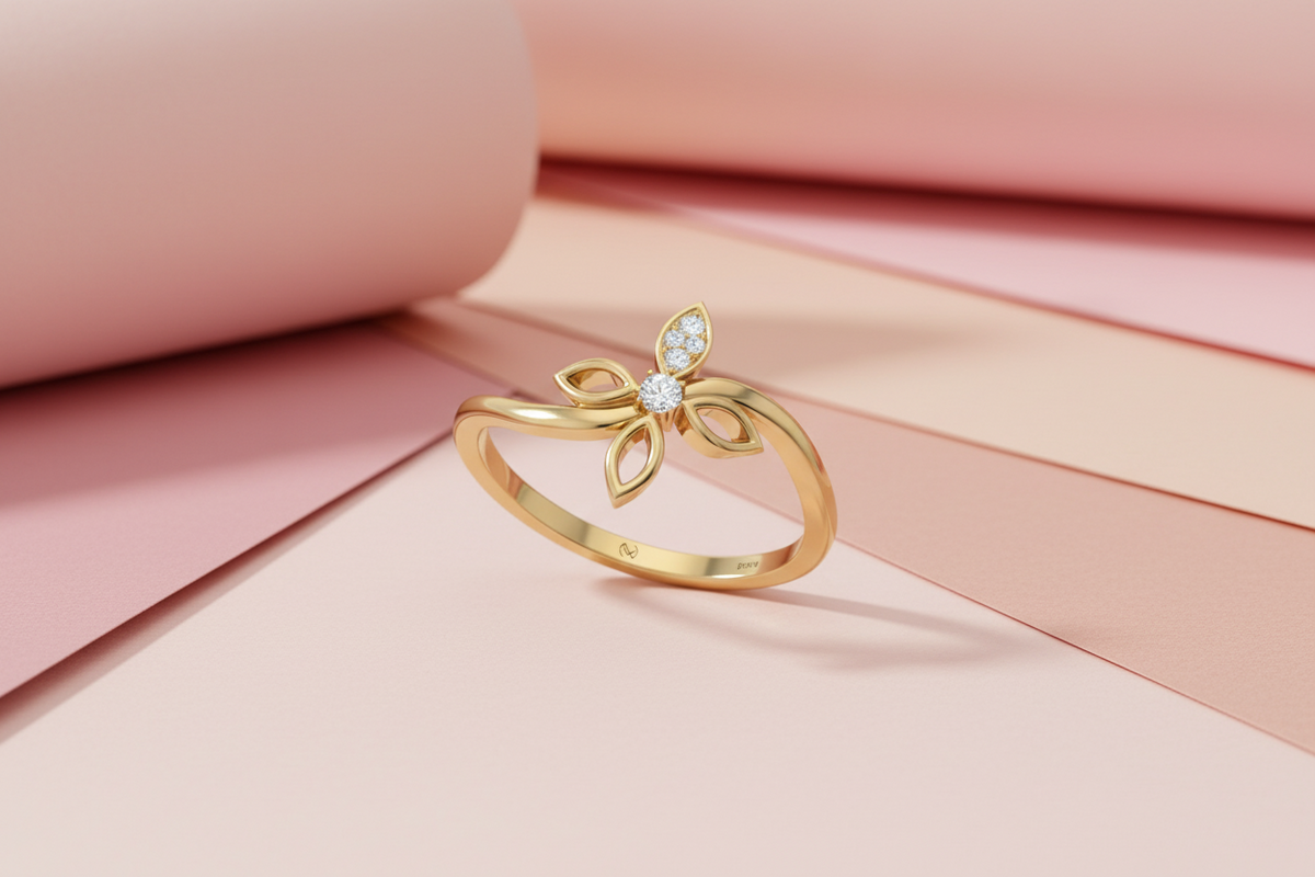 Blooming Love Gold & Lab Diamond Ring with Butterfly Design