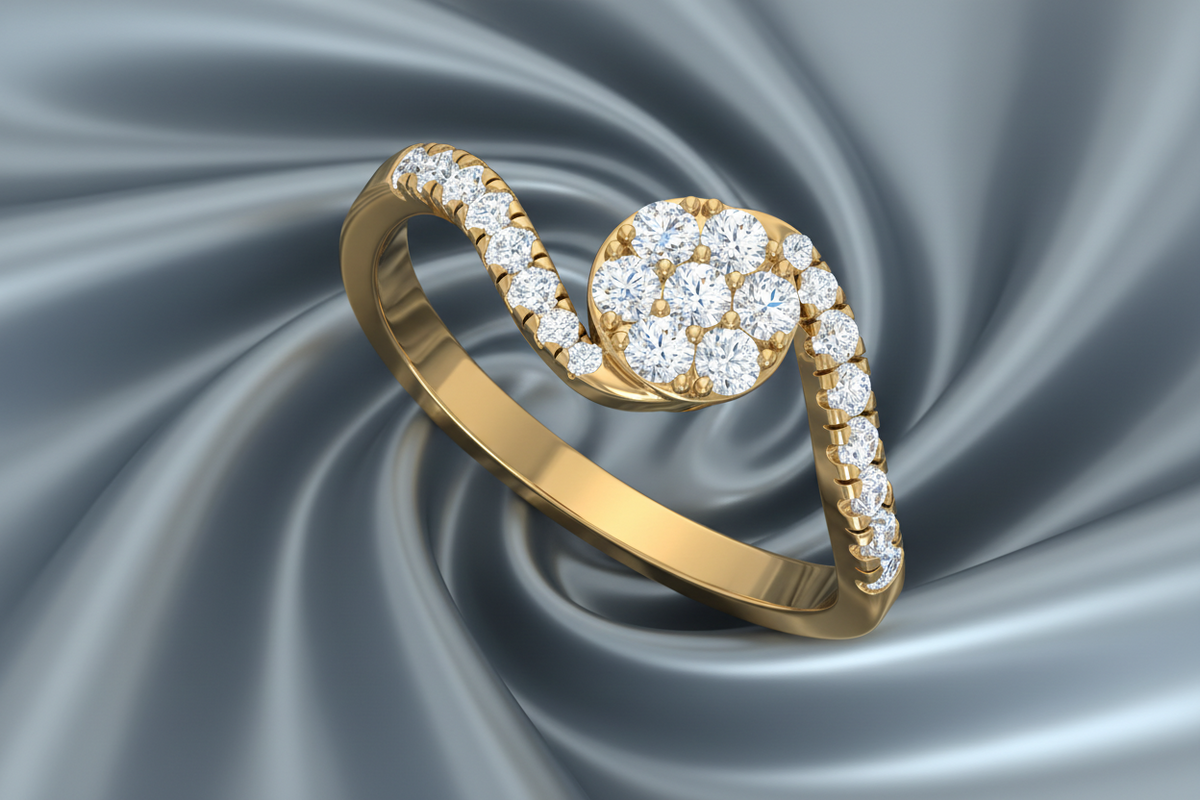 Curved Bypass Cluster Round Shape Ring