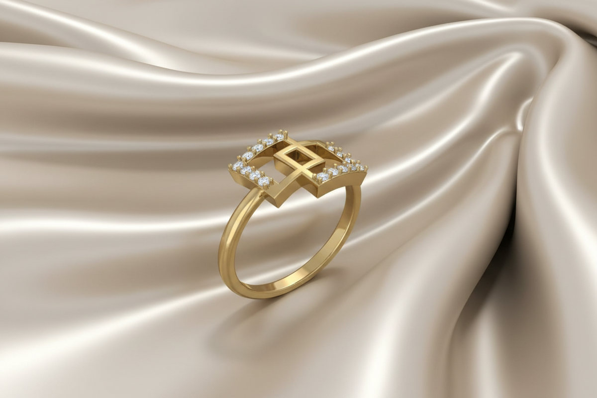 Glossy Interlinked Square Diamond Ring
