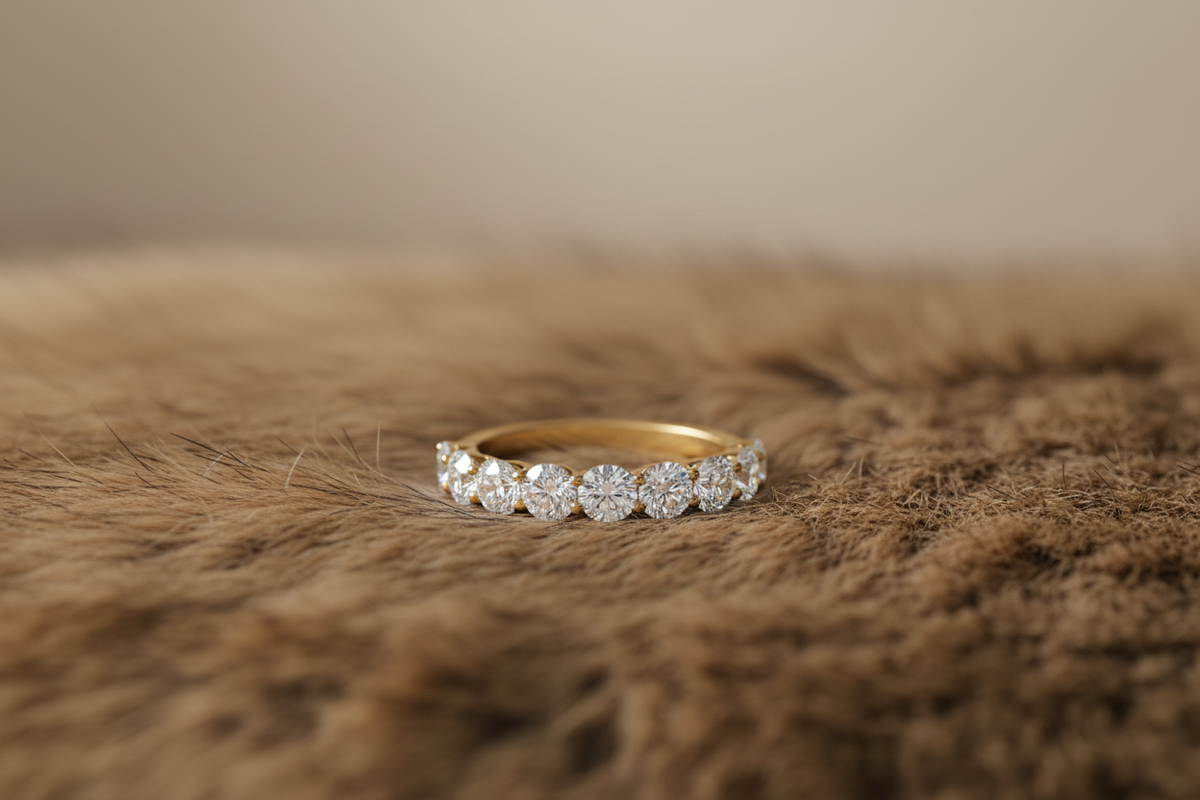 Seven-Stone U-Prong Gold Diamond Half Eternity Band Ring