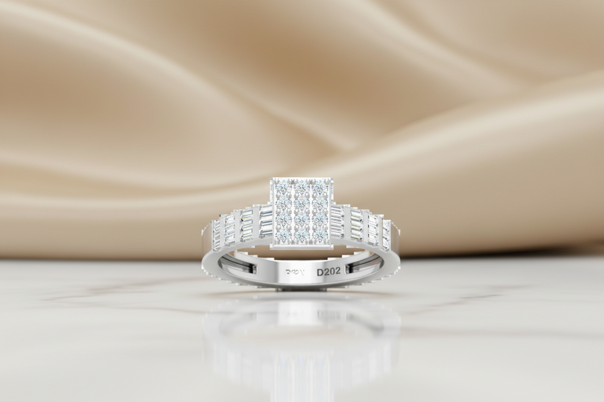 Baguette and Round Diamond Cluster Engagement Ring