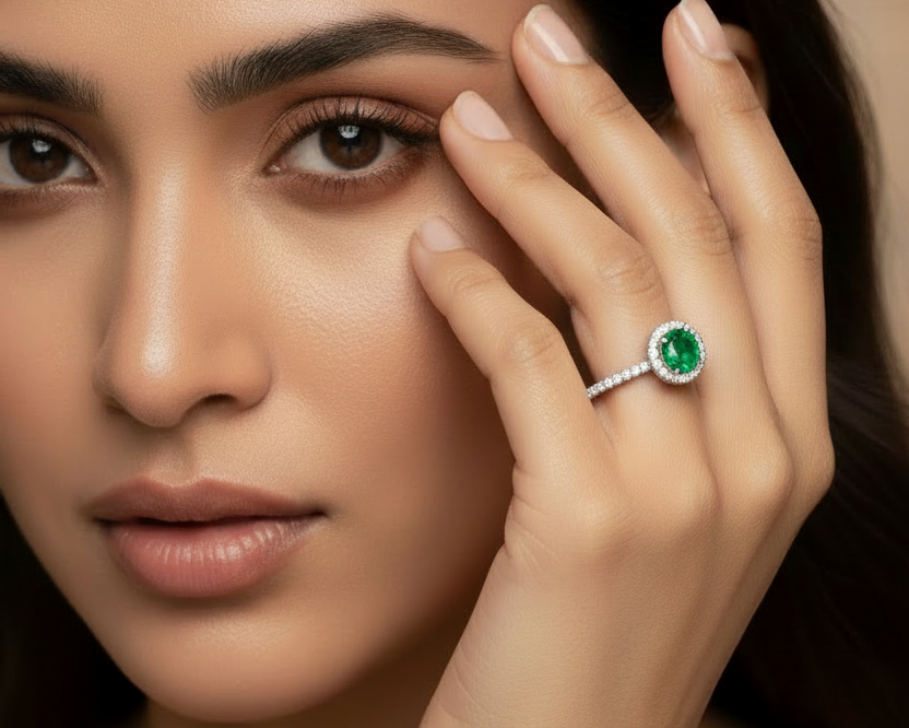 Emerald With Four-Prong Halo