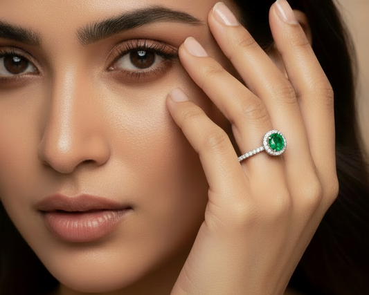 Emerald With Four-Prong Halo
