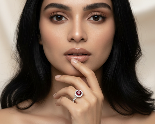 Ruby With Four-Prong Halo