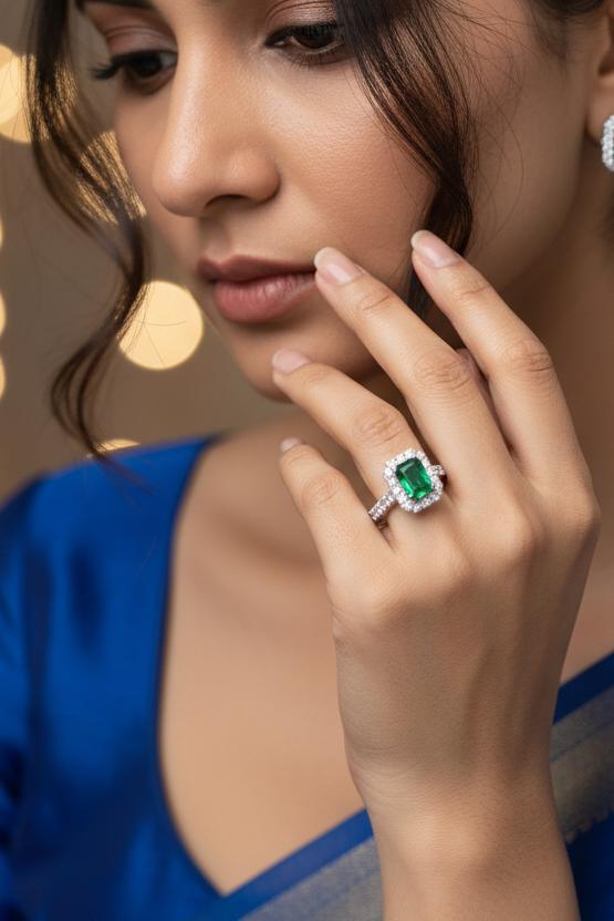 Emerald Cut Emerald With Diamonds