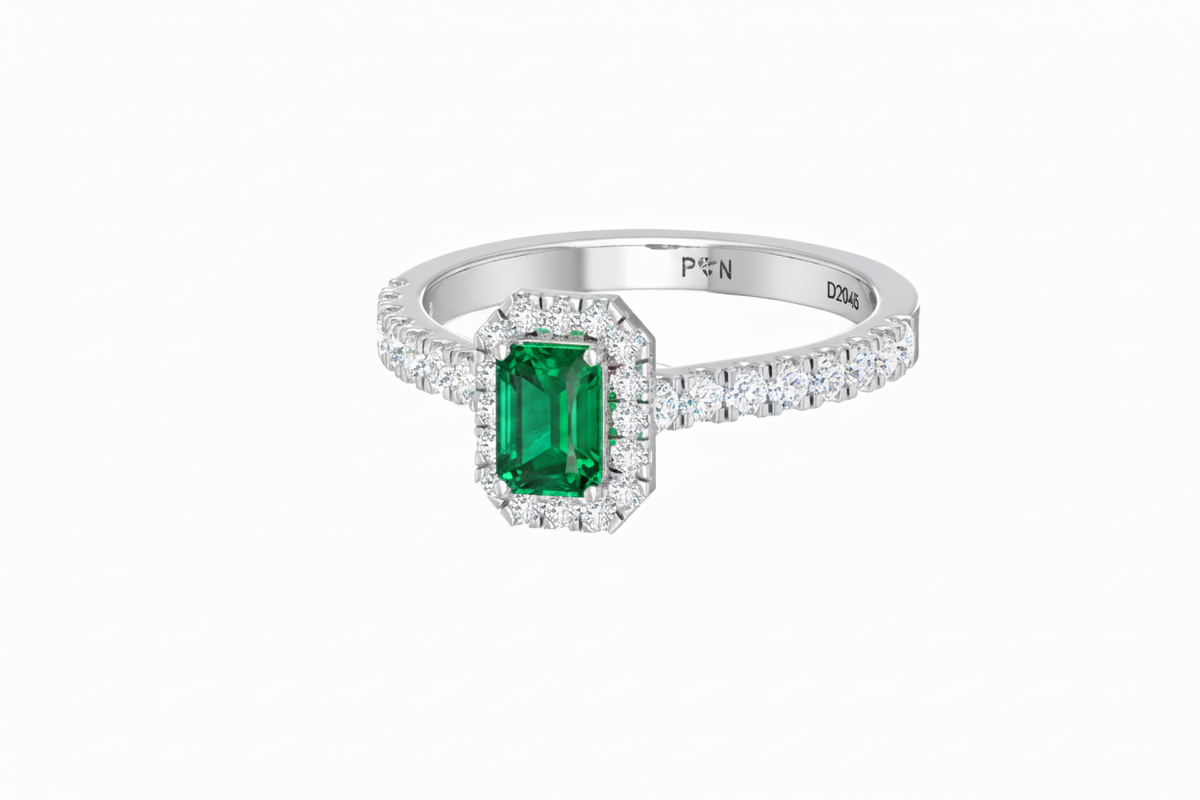 Emerald Cut Emerald With Diamonds