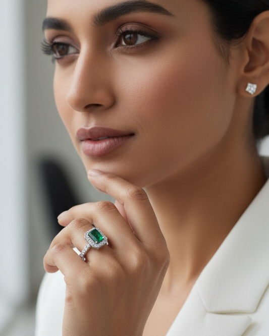 Emerald Cut Emerald With Diamonds