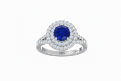 Round Cut Sapphire With Double Halo