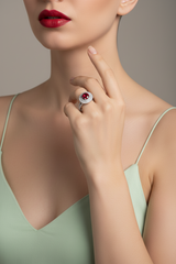 Round Cut Ruby With Double Halo