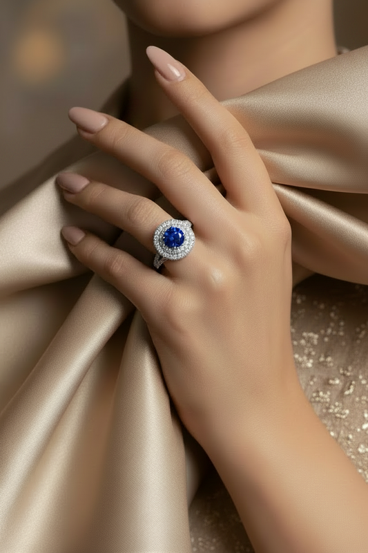 Round Cut Sapphire With Double Halo