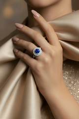Round Cut Sapphire With Double Halo