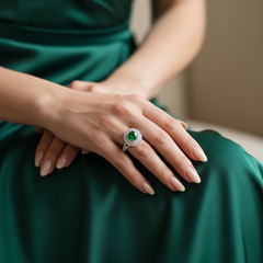 Round Cut Emerald With Double Halo