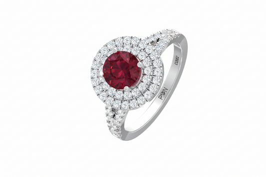 Round Cut Ruby With Double Halo